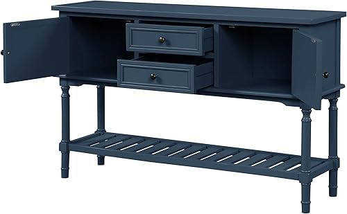 Miniatura 6 de Voohek Mesa de sofá consola de madera azul marino con 2 cajones 2 armarios y 1 estante para dormitorio sala de estar entrada pasillo