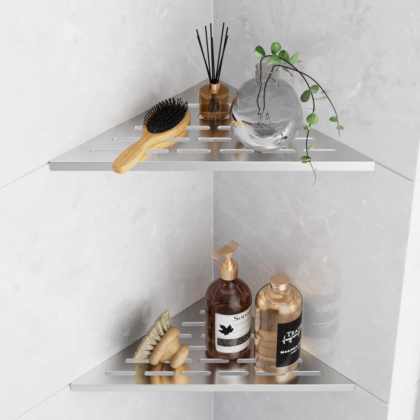 KEOKBON Corner Shower Shelf Built-in Corner Shelf 254 mm, Brushed 2 Pieces