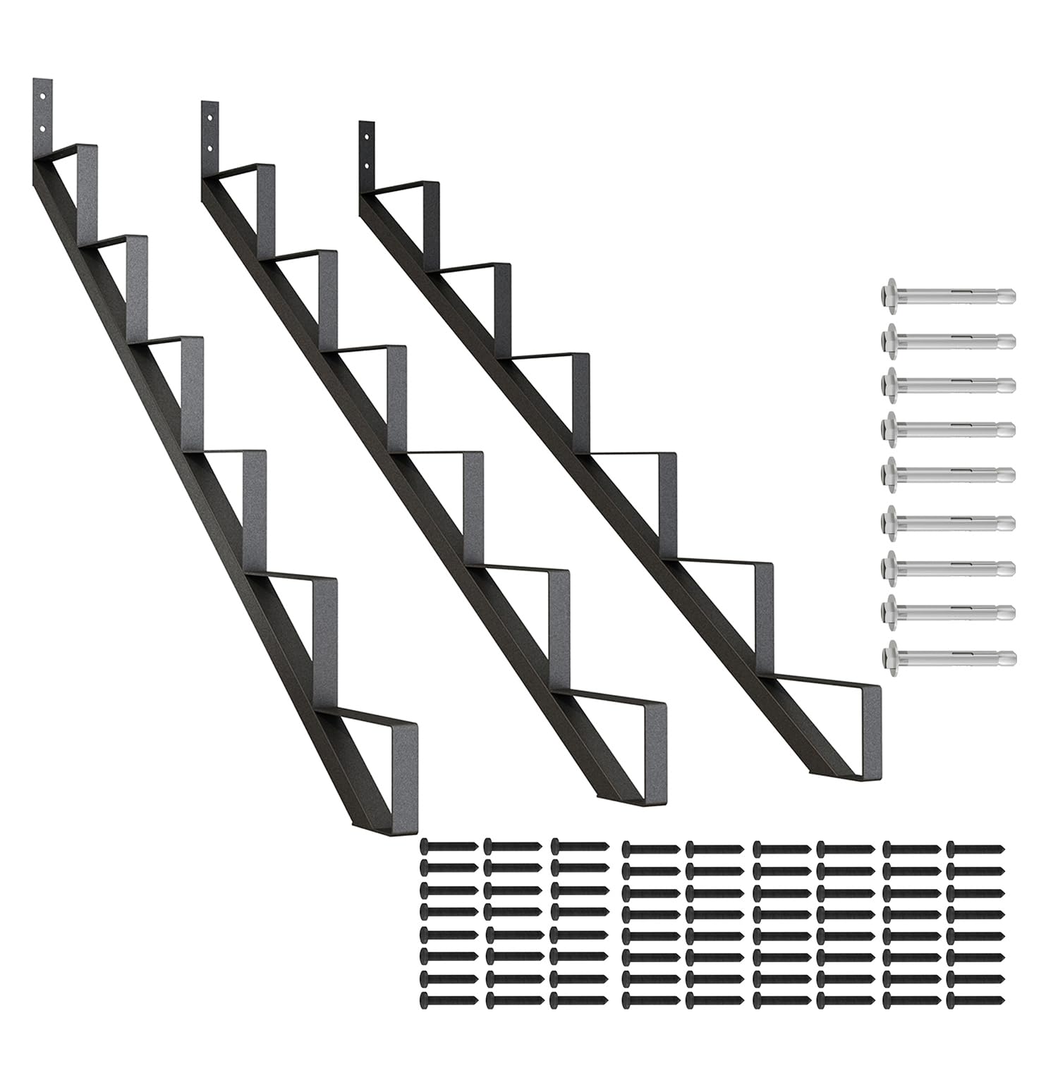 DIYHD Steel Stair Riser 6 Step Stair Stringer for Deck Height 50in,Powder Coated Black,MAX Load Capacity:500lbs,3pcs