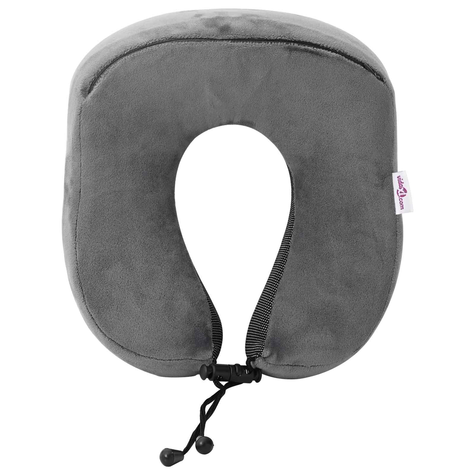 Reisekissen Nackenstuetzkissen Grau Viscoschaum 27 x 26 x 14 cm für Flugzeug Zug Auto, Memory Foam für Schlafkissen und Entspannung unterwegs