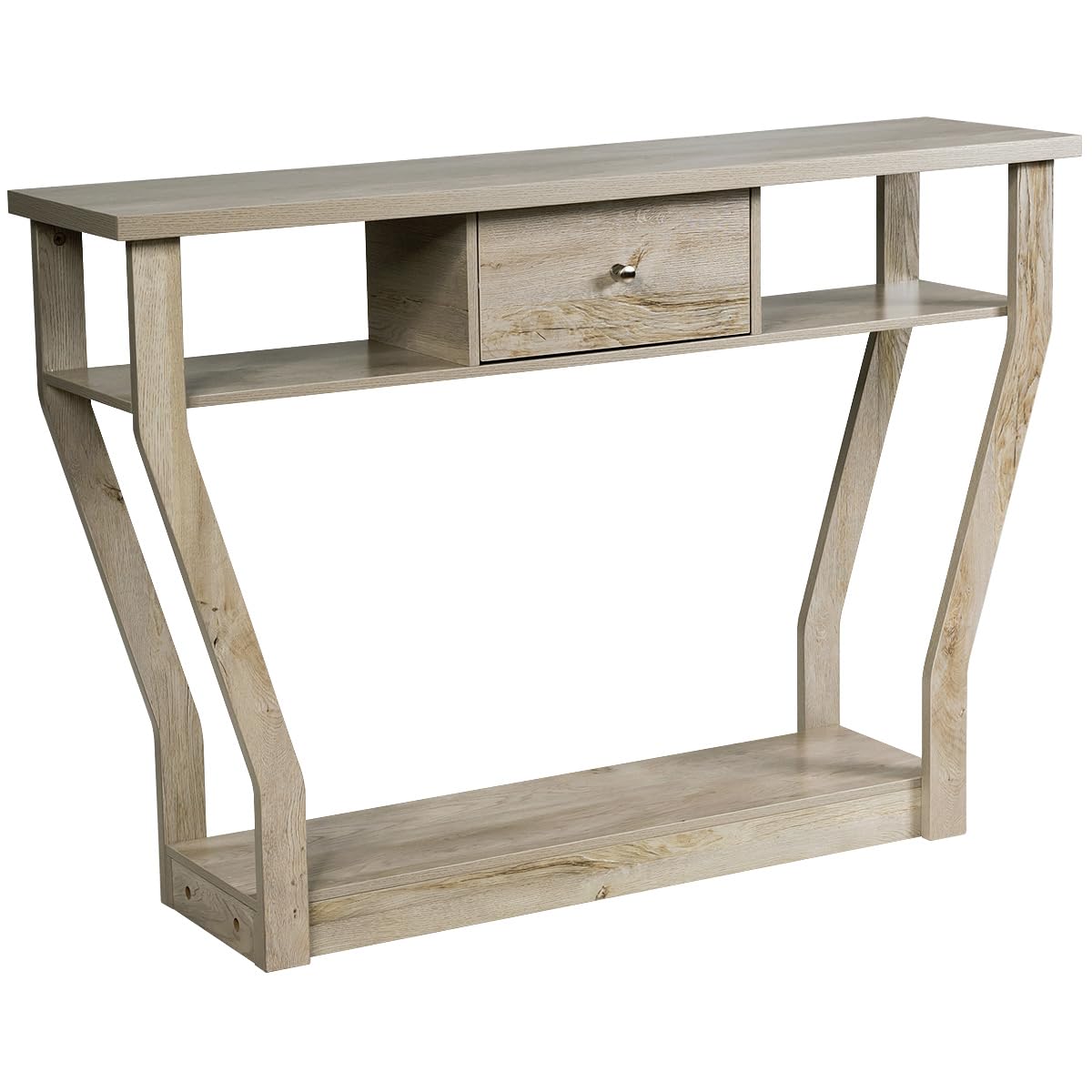 COSTWAY Tavolo Consolle in Legno, Consolle con Cassetto e Ripiani, Tavolo d'Ingresso Multiuso per Salotto, Corridoio e Entrata 120 x 30 x 81 cm (Grigio)