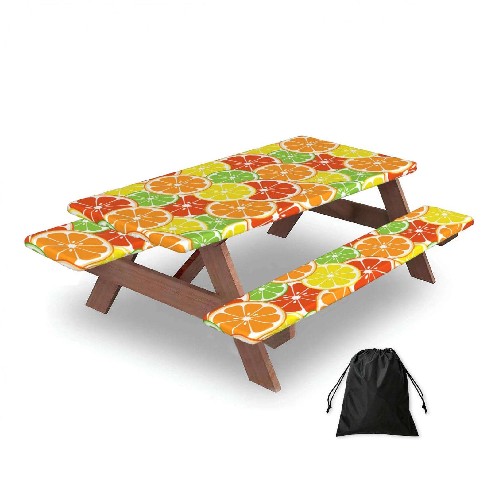 Dopklna As Picture Citrus Fruits, Picnic Table Cover With Bench Covers -Waterproof Elastic Fitted Tablecloth For Garden Camping Patio 76X152cm