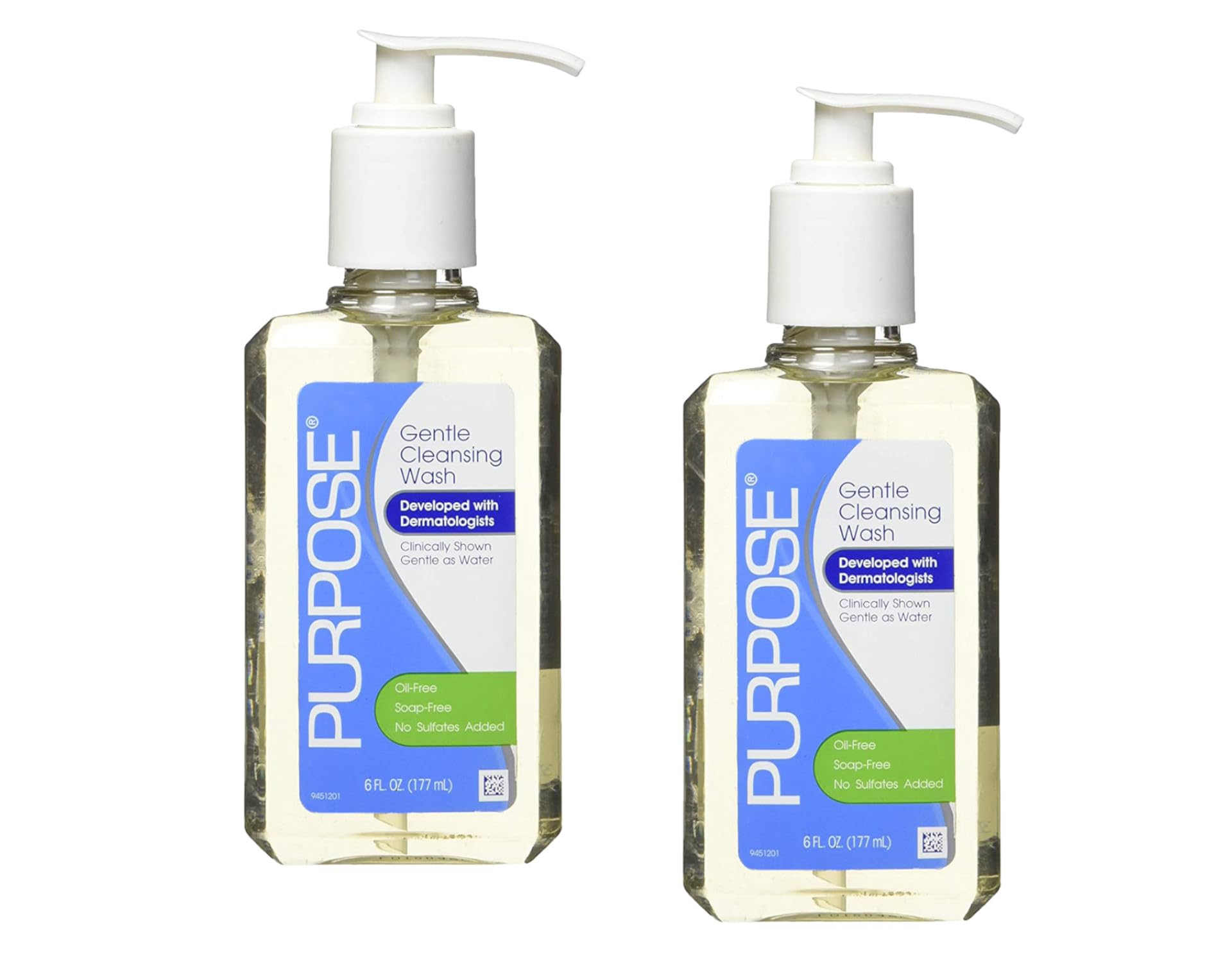 Purpose Gentle Cleansing Wash, 6 Fluid Ounce Pump Bottle (Pack of 2)