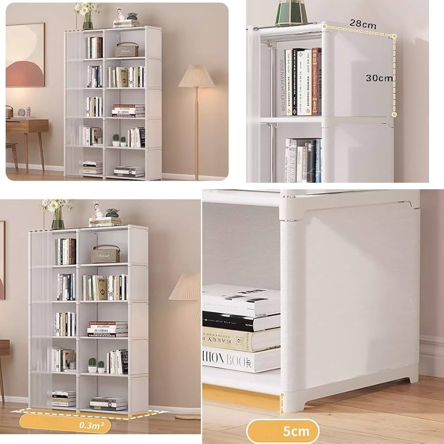 CJMM 本棚、5段本棚、10段のオープン棚を備え、6フック付き