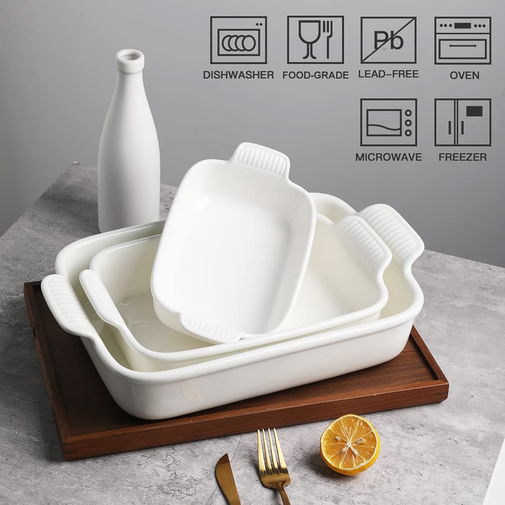 Sweejar Home Ensemble de plats de cuisson en porcelaine pour la cuisine, cocotte rectangulaire en céramique, moules à lasagnes, gâteaux, dîners, cuisine, banquet et usage quotidien (blanc)