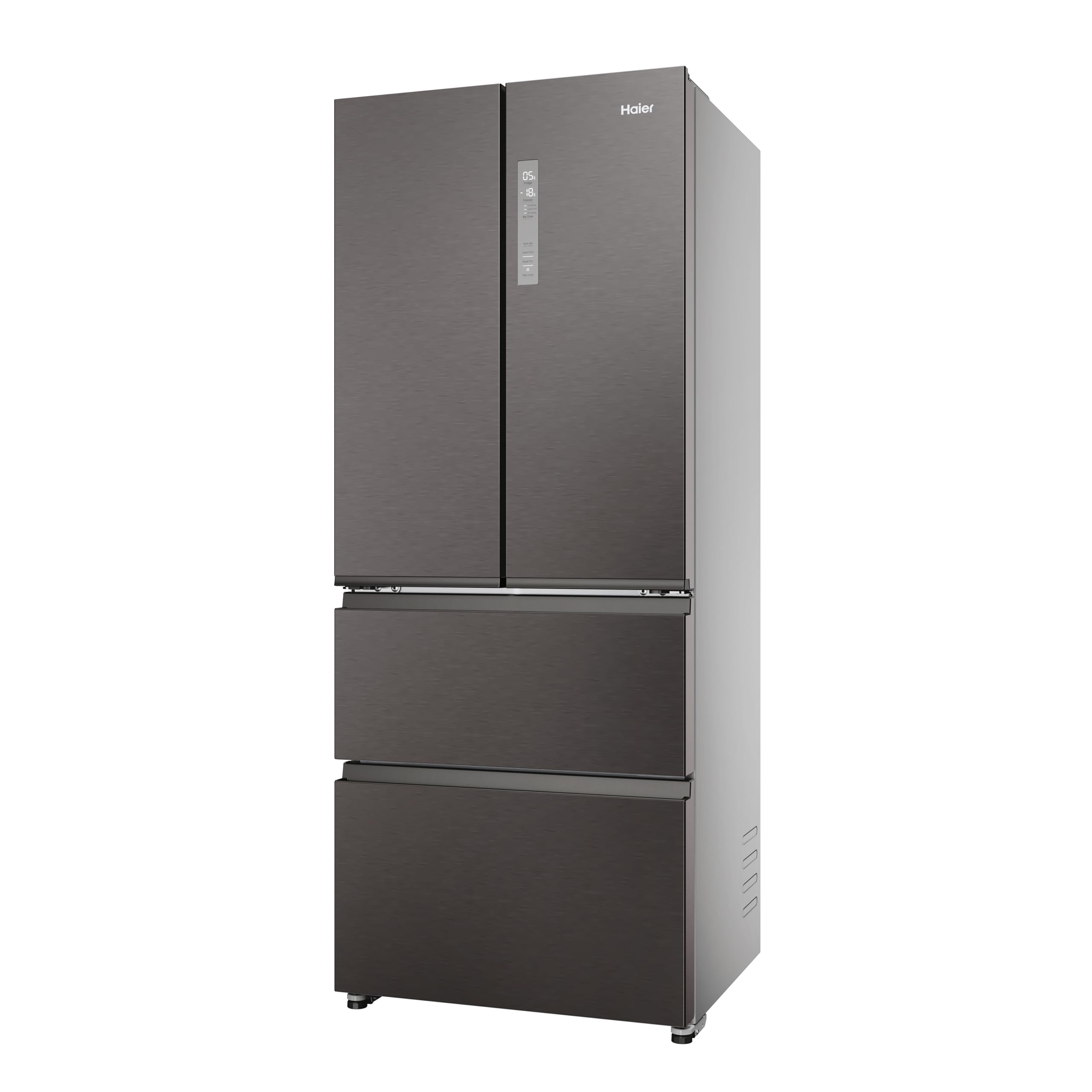 Haier FD 70 Serie 3, Frigorifero French Door, 2 Porte + 4 cassetti, 402 Litri, Total No Frost, Air Surround, My Zone, Libera Installazione, Classe E, (AxLxP) 177,5x70x68,8 cm, Dark Inox- HFR3718ENMD