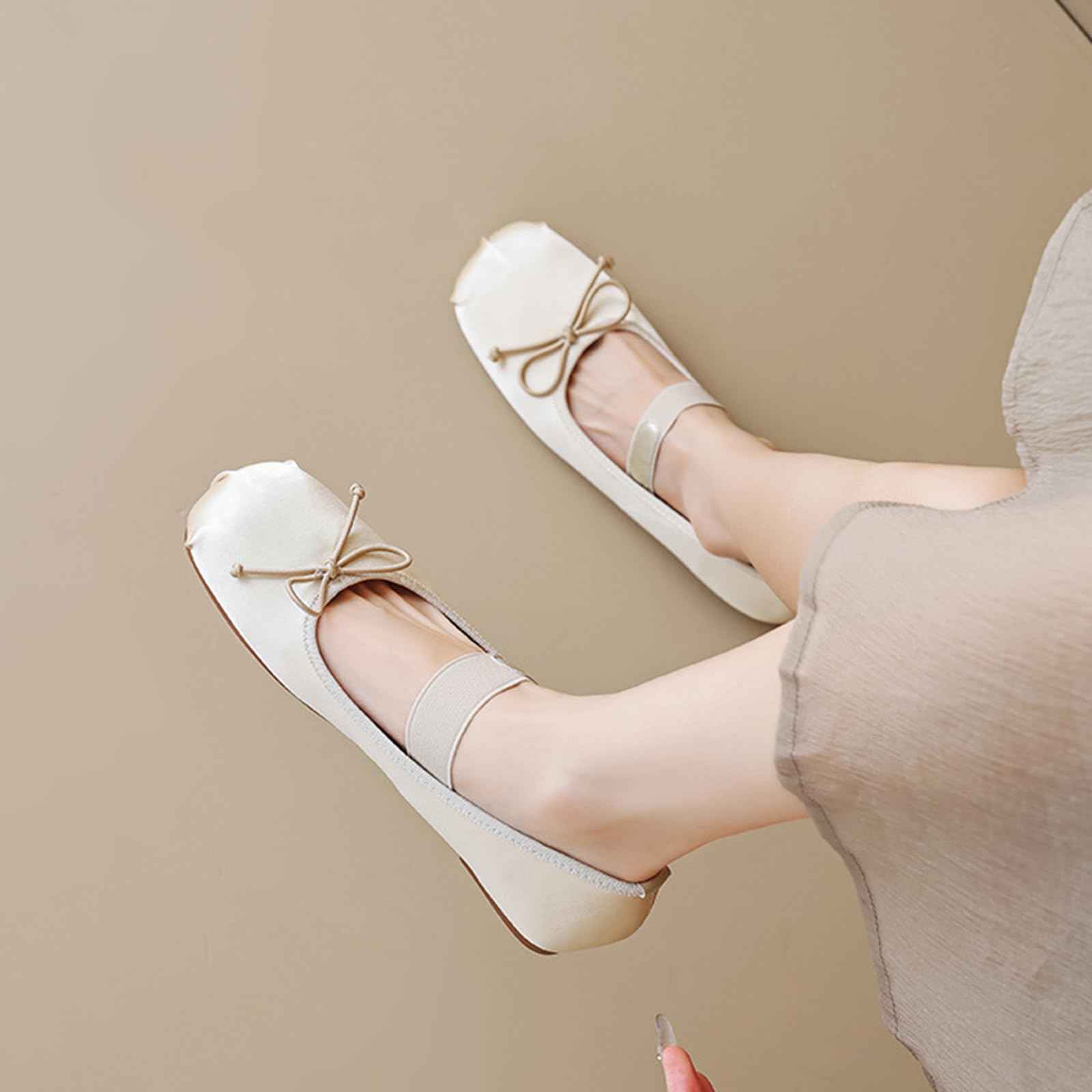 Ballerine Donna Fiocco Raso Punta Tonda Elastico Slip on Shopping Quotidiano appuntamento Pranzo Ufficio pendolare