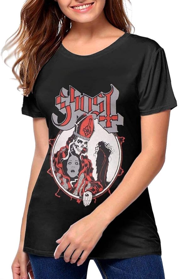 Womens T Shirts Ghost with The Bands Logo Slim Fit Graphic Tees Tops