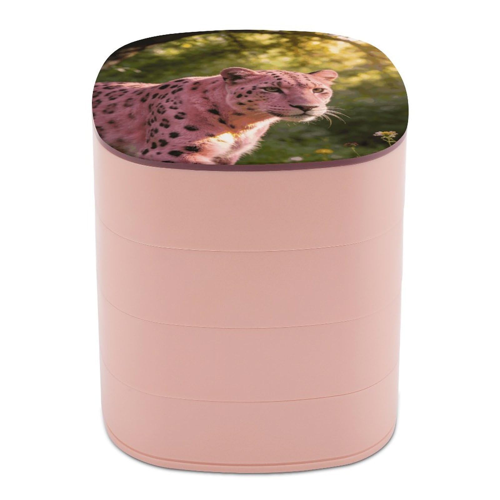 LZQPOEAS Powdered Leopard Shadow Jewelry Box Women Jewelry Organizer Travel Jewelry Case Cute Necklace Ring Storage Organizer 4-Layer Rotating Jewelry Tray Case with Mirror for Bracelets