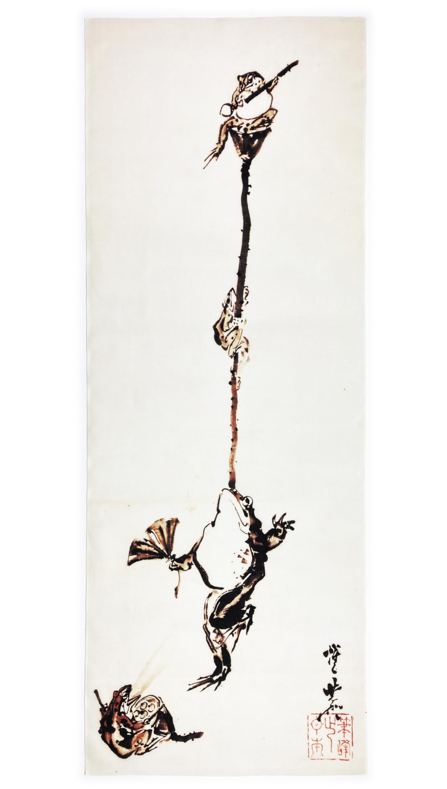 Amazon｜古今東西 浮世絵 手ぬぐい 河鍋暁斎 蛙の曲芸｜手ぬぐい