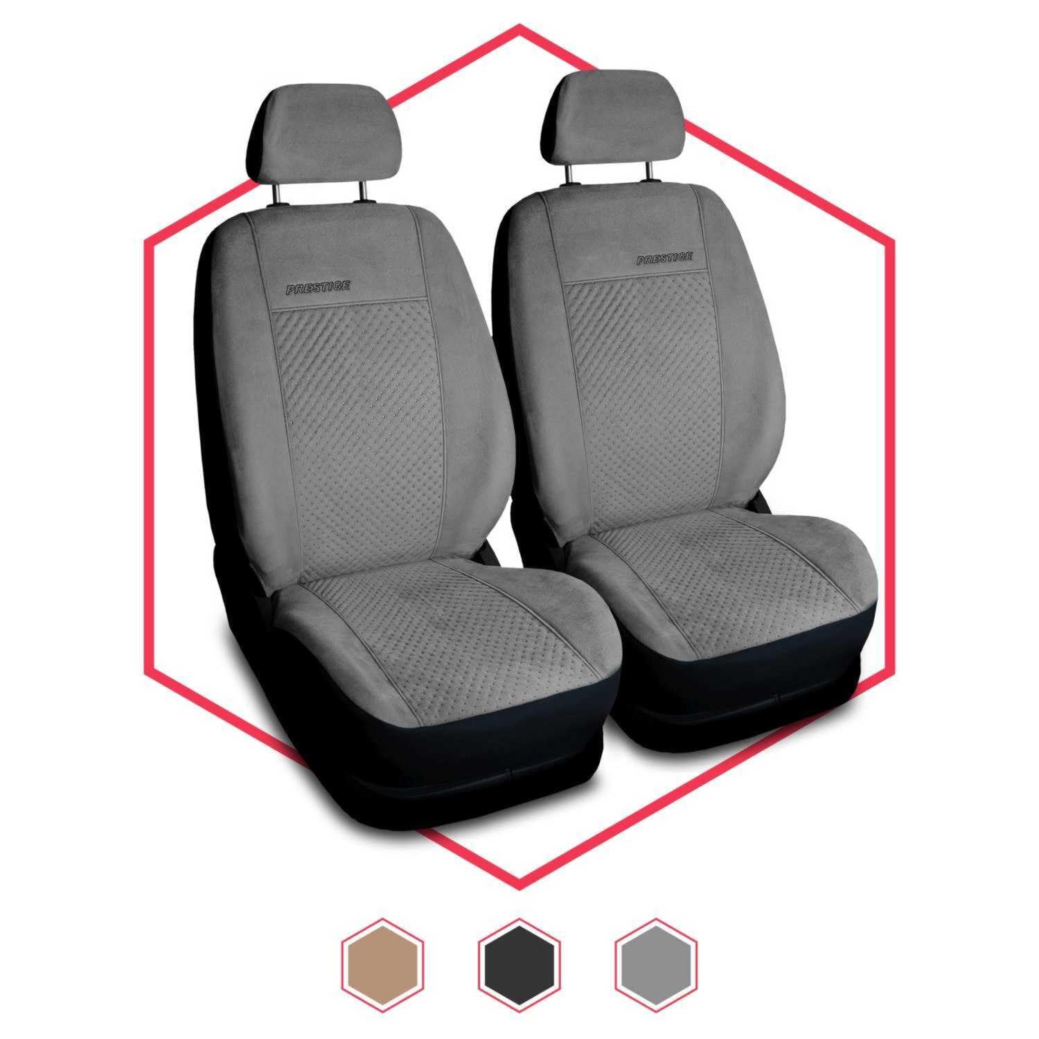 2er Set Autositzbezüge PKW universal | Auto Sitzbezüge Velourslederimitat Grau für Airbag geeignet | für Vordersitze | 1+1 Autositze vorne