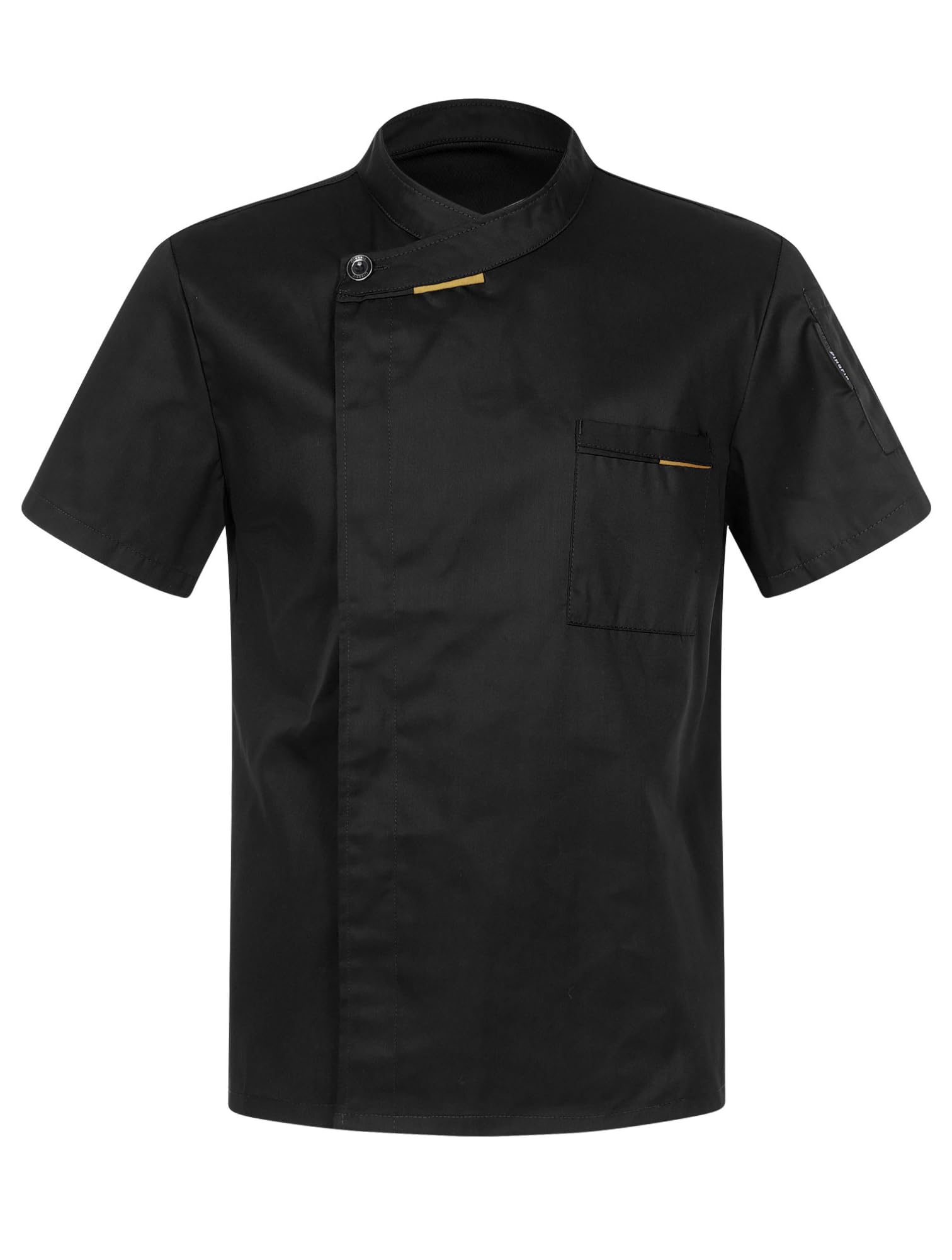 MSemis Unisexe Veste de Cuisine Professionnel Uniforme Manche Courte Blouse De Travail Col Mao Veste de Chef Chemise de Travail Eté pour Cuisinier Serveur Hôtel M-4XL