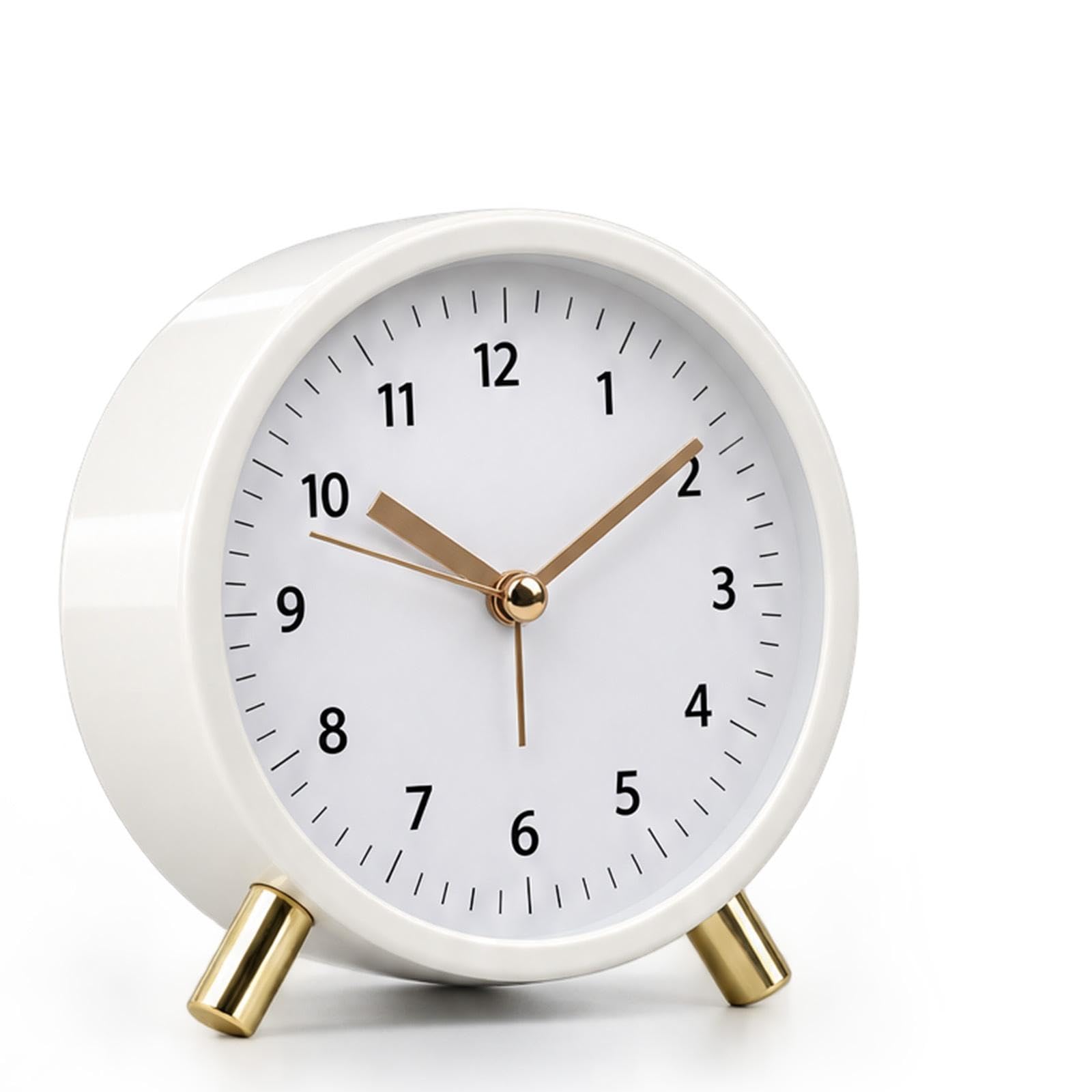 Aitsite Kids Analogue Alarm Clock with Night Light, Silent Non Ticking White Bedside Loud Alarm Clock Battery Powered for Bedroom Bedside, Round Metal, Teen Kids Room Decor Back to School Gfits