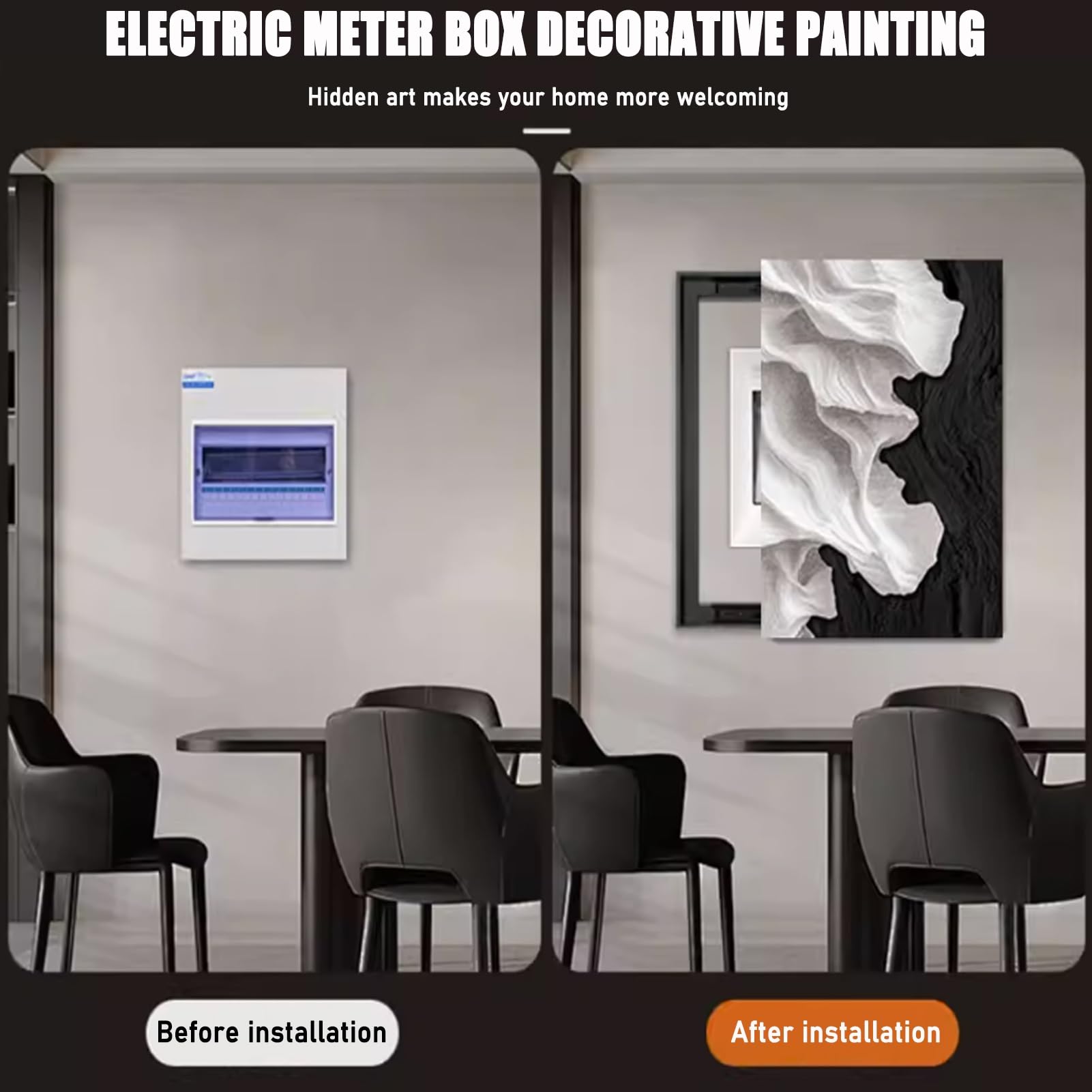 YVYKFZD Sicherungskasten Abdeckung, StromzäHler Box Dekoration, Wandmontierter Stromkasten Verkleidung dekorative Malerei, Eingangsversteck Elektrische Box Abdeckung(Black G,40x50cm/15.7"x19.7")