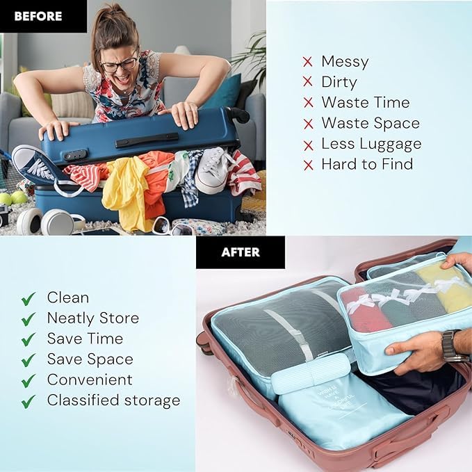 ERITIN Complete Travel Set with Toothbrush Case, Packing Cubes for Travel,Travel Organizer Pouch, Packing Bags for Travelling,Bag Organiser for Travelling with 1 Year Warranty- Beige 3
