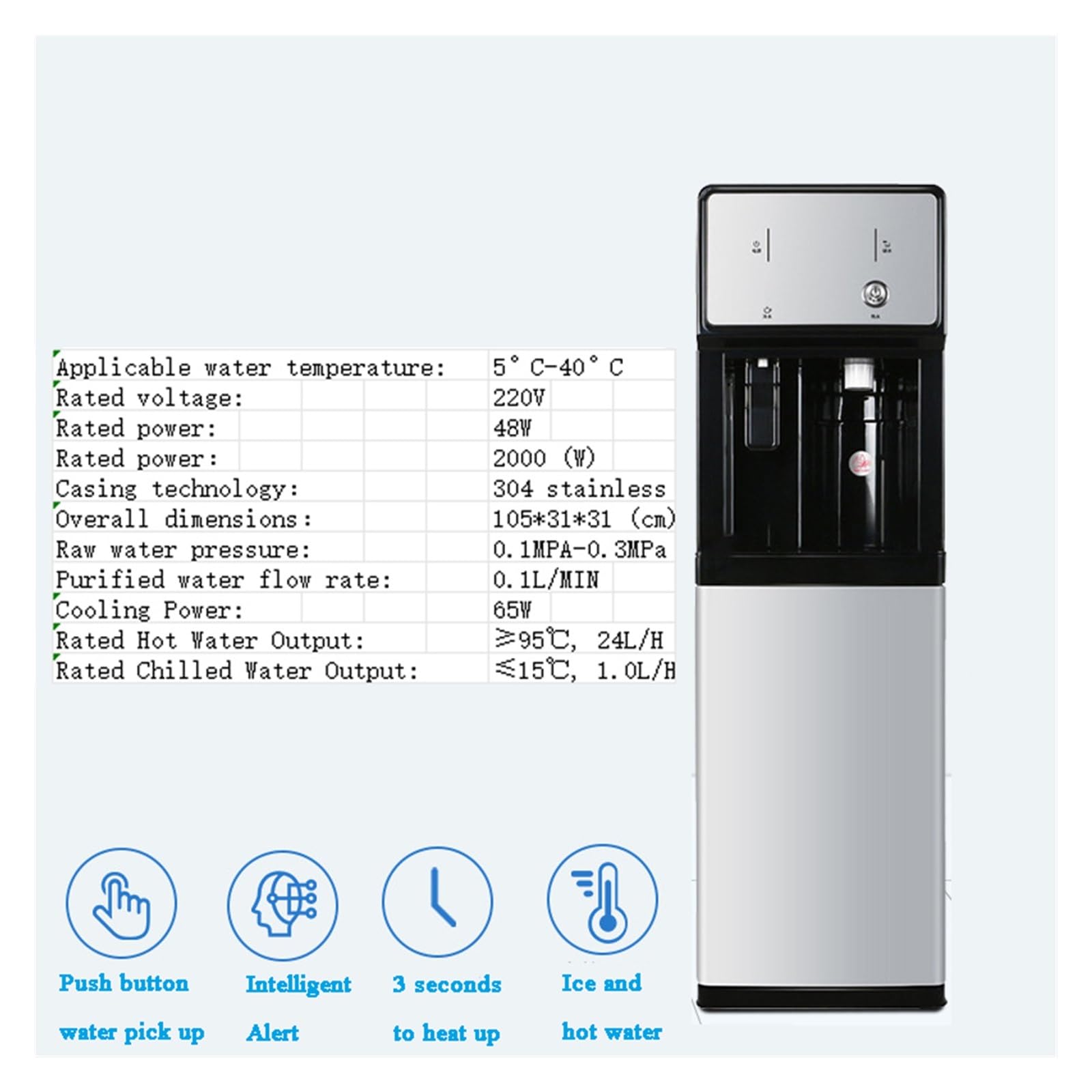 Distributore d'Acqua da Pavimento, distributore d'Acqua Senza Bottiglia, distributore d'Acqua con indicatore di Mancanza d'Acqua, Commerciale, ospedali, Case di Cura, istituti Medi