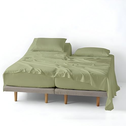 Juego de sábanas divididas tamaño King para camas ajustables, juego de sábanas divididas de algodón de 5 piezas de 600 hilos, 100% algodón, juego de