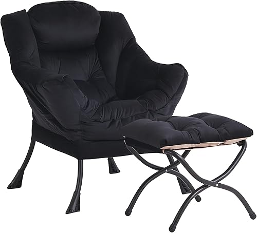 Miniatura 28 de Silla perezosa con otomana, moderna silla de descanso grande con reposabrazos y bolsillo lateral, sofá tapizado de ocio con sillón de lectura y