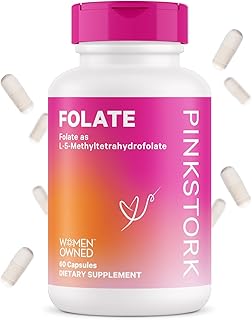 Pink Stork Folate: Methyl Folate - MTHFR Acid, Natural Form of Folic Acid for Pregnancy, Formulated for Mom + Baby, Women-Owned, 60 Capsules (Packaging May Vary)