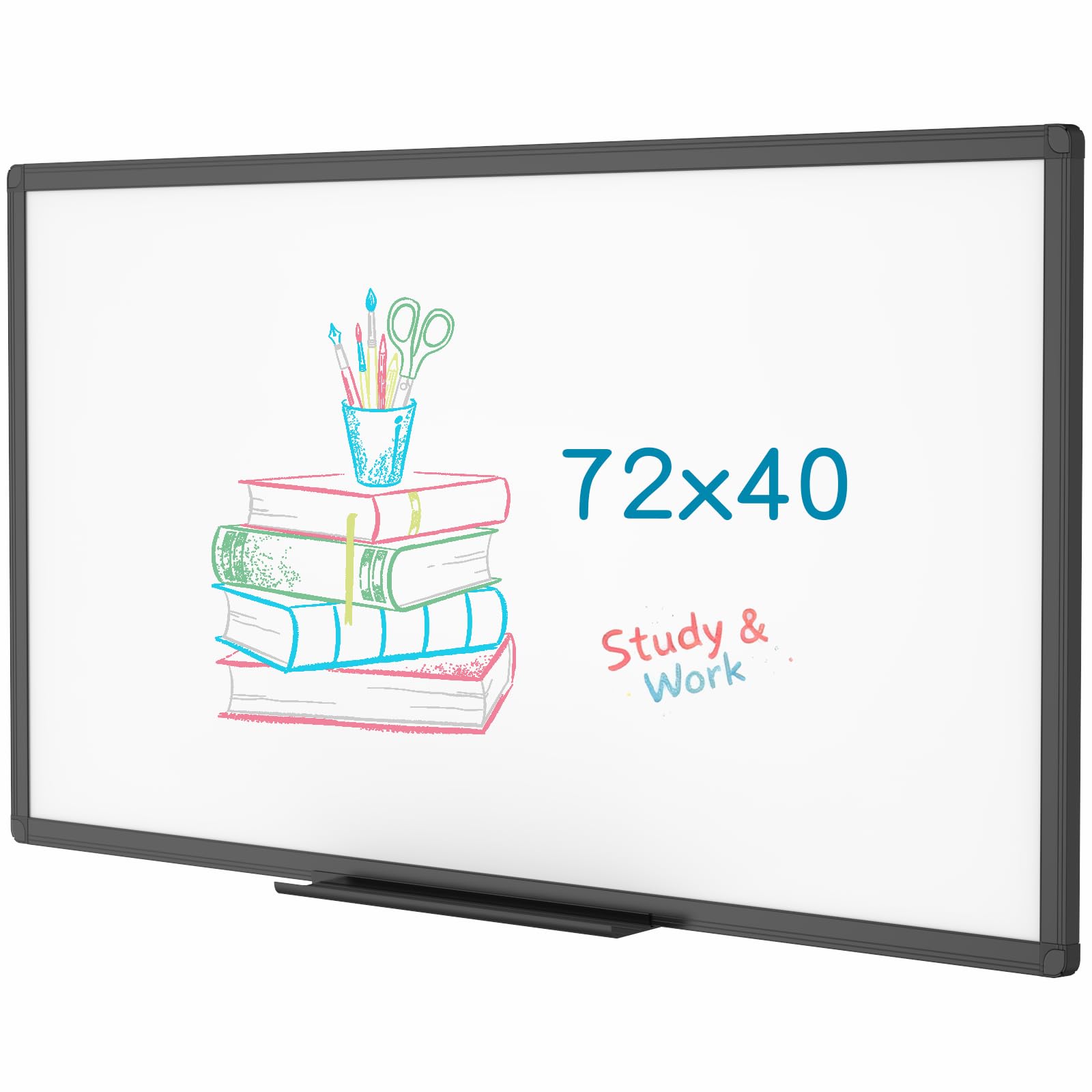 VIZ-PRO Magnetic Dry Erase White Board, 72 X 40 Inches, Black Aluminium Frame