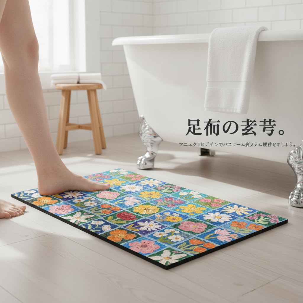 Tappetino da Bagno in atomacea, Fiori B, 80x120cm | Materiale composito, Tappetino Bagno Funzionale, Davanti al lavabo, Per appassionati pulizia
