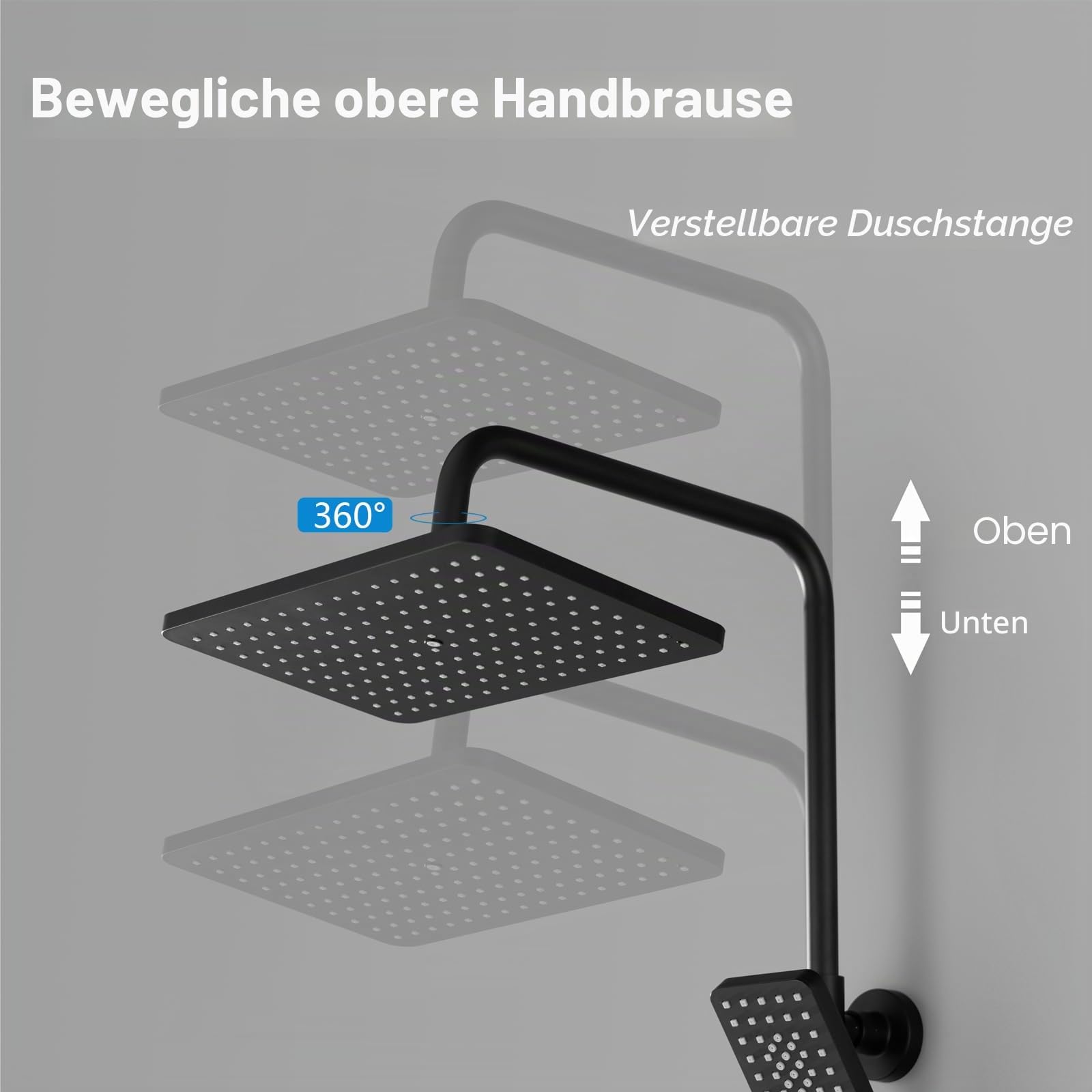 KOMIRO Duschsystem Schwarz, Duscharmatur Komplettset, Duschset mit Armatur, Regendusche Schwarz, Regendusche Duschkopf und Handbrause, Dusche Komplett für Badzimmer, Quadrat