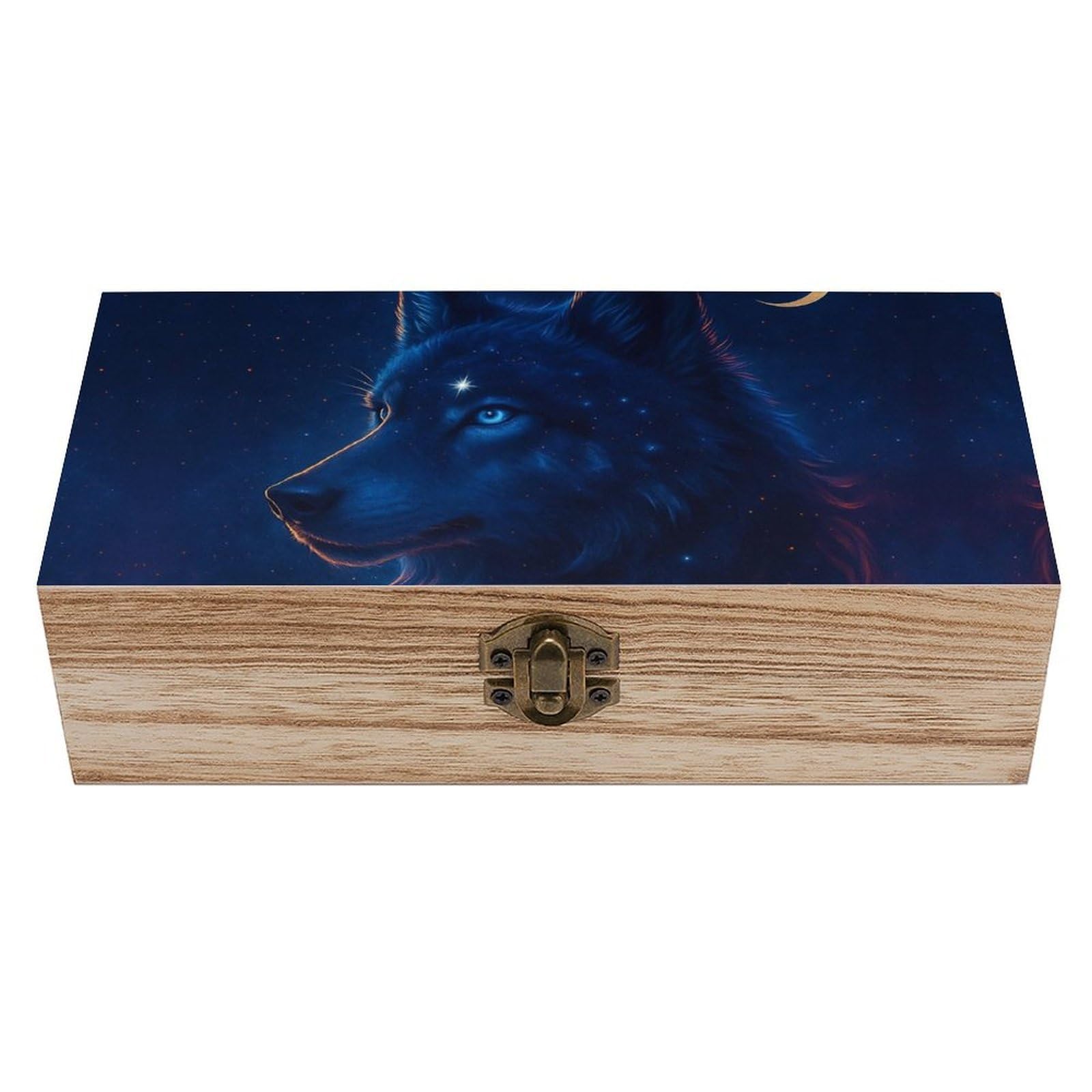 SMAZDFXX Majestic Galaxy Wolf Wooden Storage Box Multipurpose Decorative Box for Jewelry Photo Home Decor