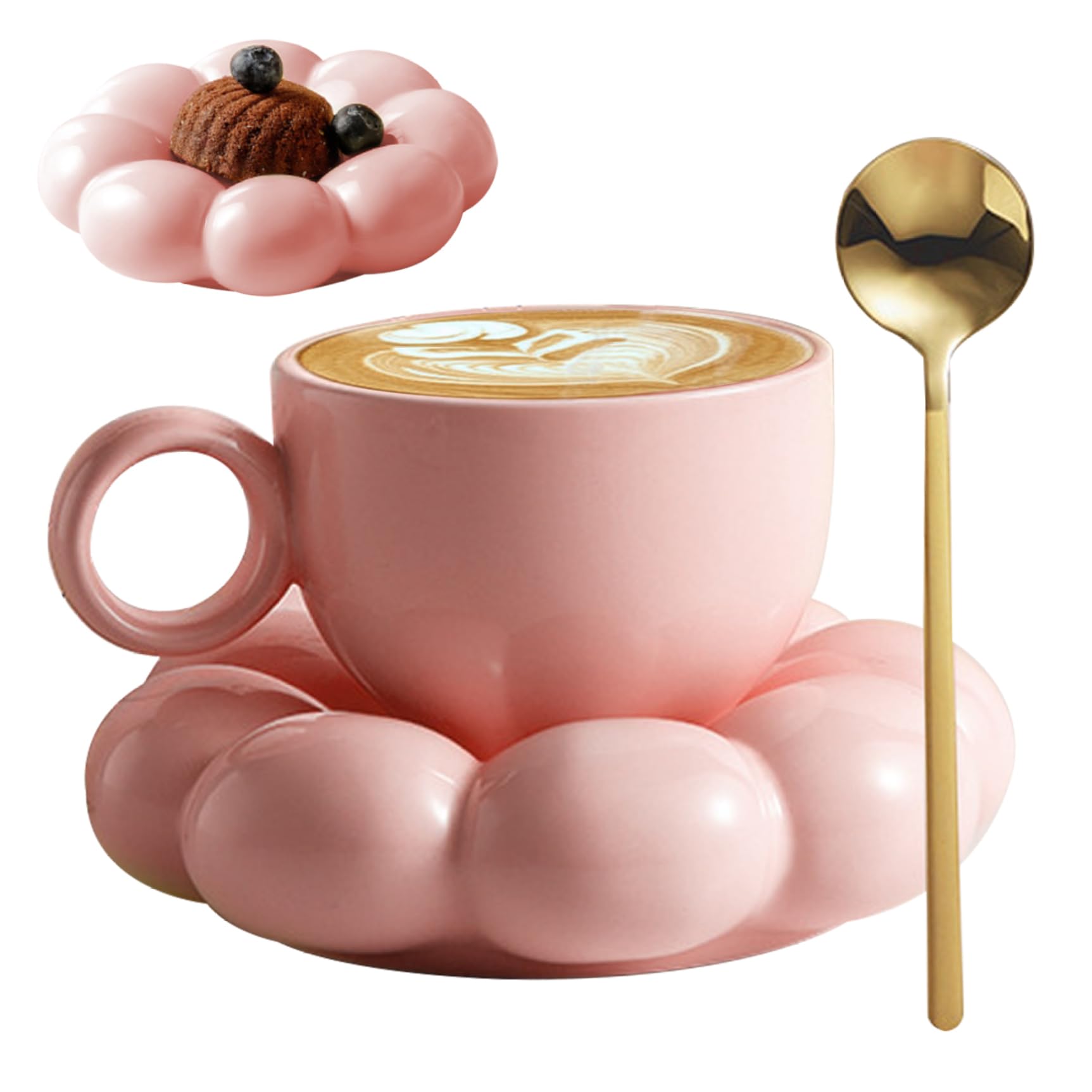 Ceramic Coffee Mug With Spoon Travel Sunflower Cloud Mug With Saucer 200ml Afternoon Tea Cup for Latte, Cappuccino Pink Cloud Mug Coffee Mug Ceramic Mug Sunflower Mug