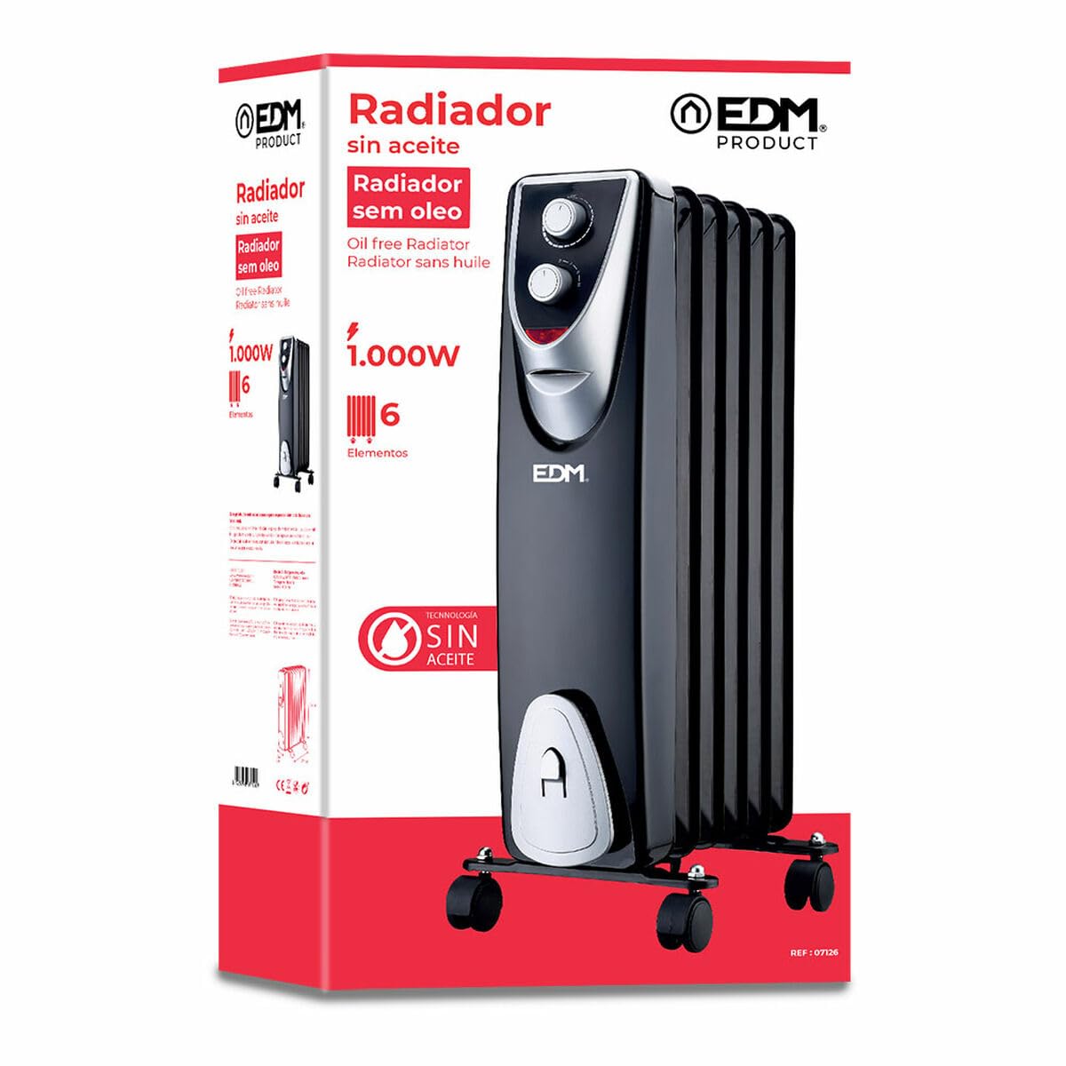 RADIADOR MODELO "BLACK EDITION" - SIN ACEITE - (6 ELEMENTOS) - 1000W - EDM