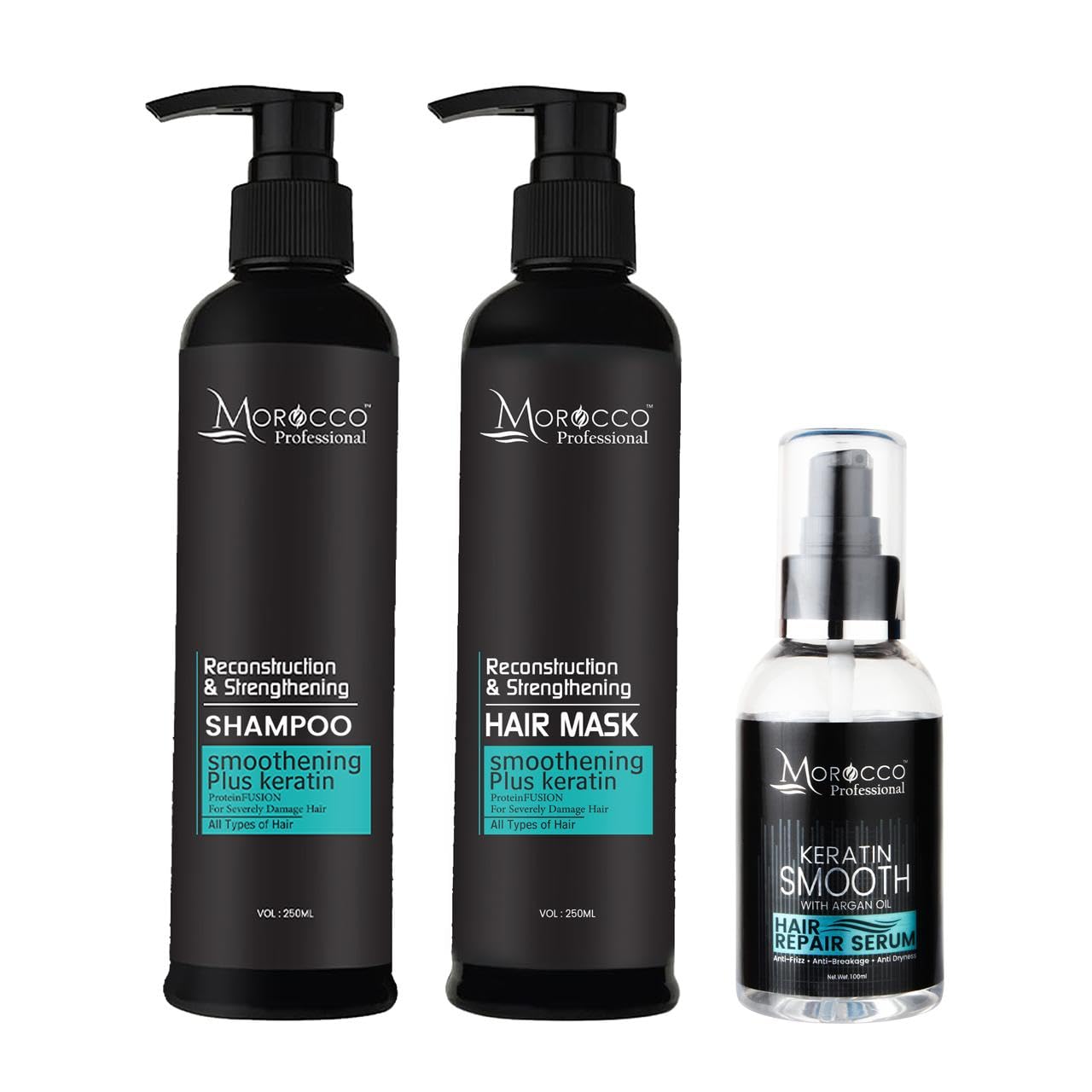 Set | Reconstruction & Strengthening Shampoo and Hair Mask - 250ml Each | Keratin Smooth Repair Serum - 100ml | Smoothening Plus Keratin Treatment-image-2