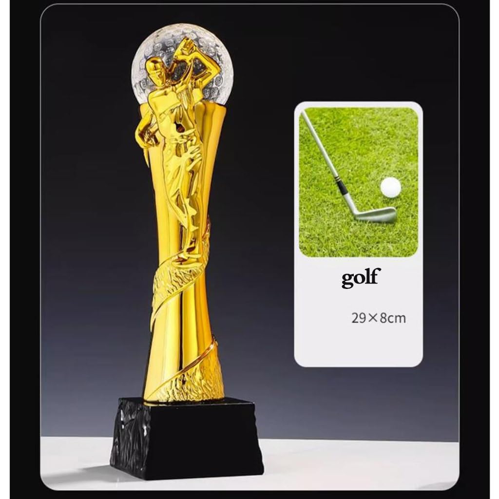 Trofeos, medallas y premios Trofeos del Campeonato de la Serie Deportiva Baloncesto fútbol bádminton Tenis de Mesa Voleibol Torneo Premio Trofeo Trofeo de Letras Creativas (Color : Gold, S : Golf)