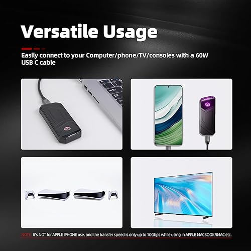 Miniatura 6 de KingSpec Z5 SSD externo portátil de 1 TB con luz RGB - hasta 2100 MBs, funda de aleación de zinc, interfaz USB 3.2 Gen2x2, discos duros de estado