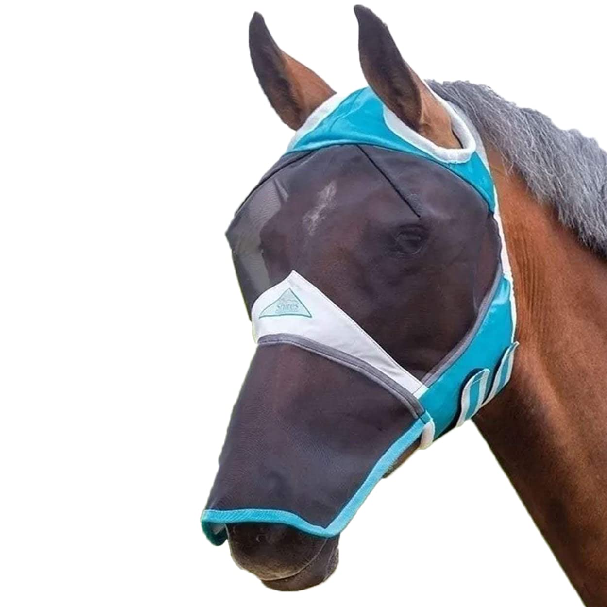 Shires Fine Mesh Fly Mask With Ear Holes And Nose, UV Protect in Teal SMALL Ponyy, Teal