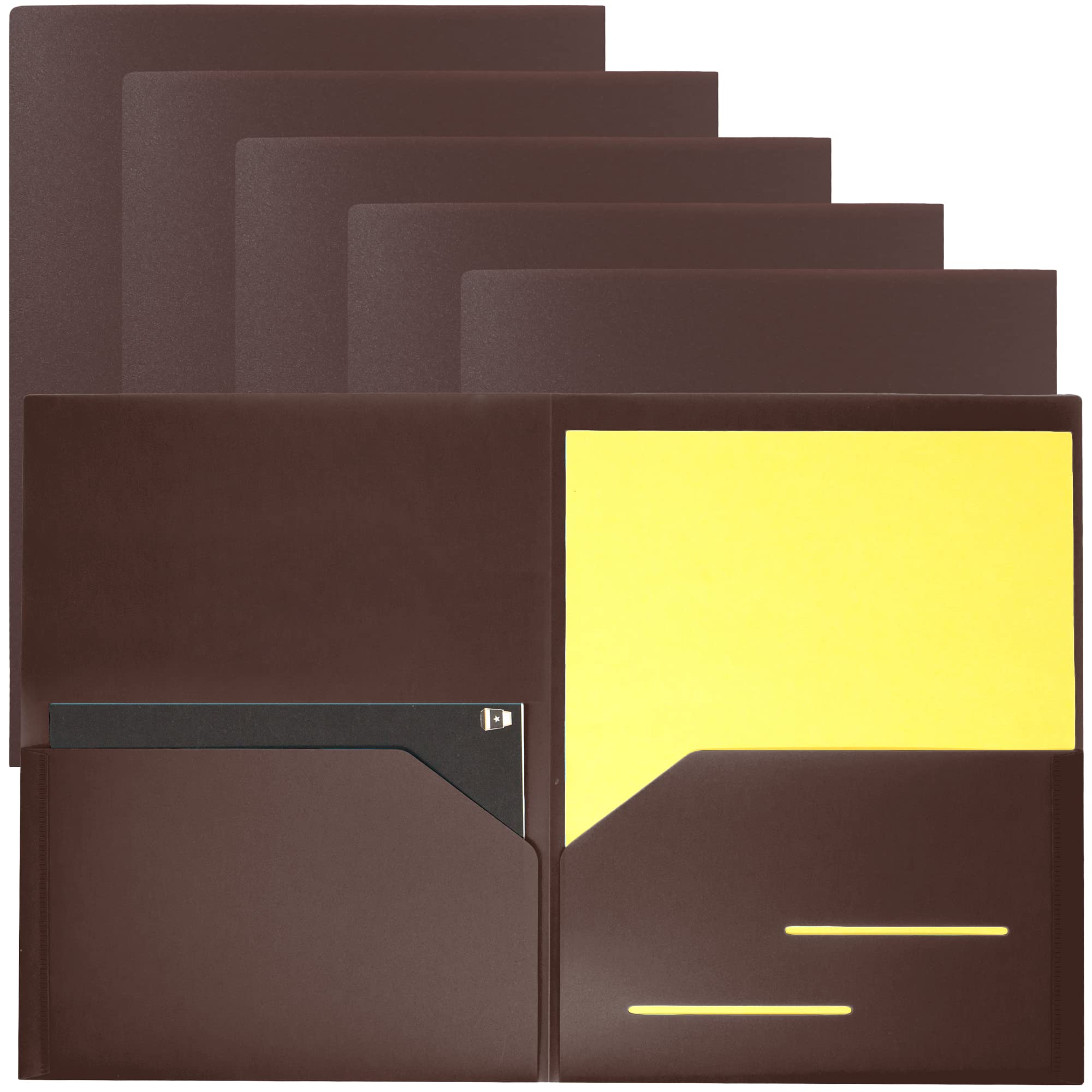 Youngever 6 Pack Heavy Duty Plastic Two Pocket Folders, Heavy Duty Plastic 2 Pocket Folder (Brown) โ image 1