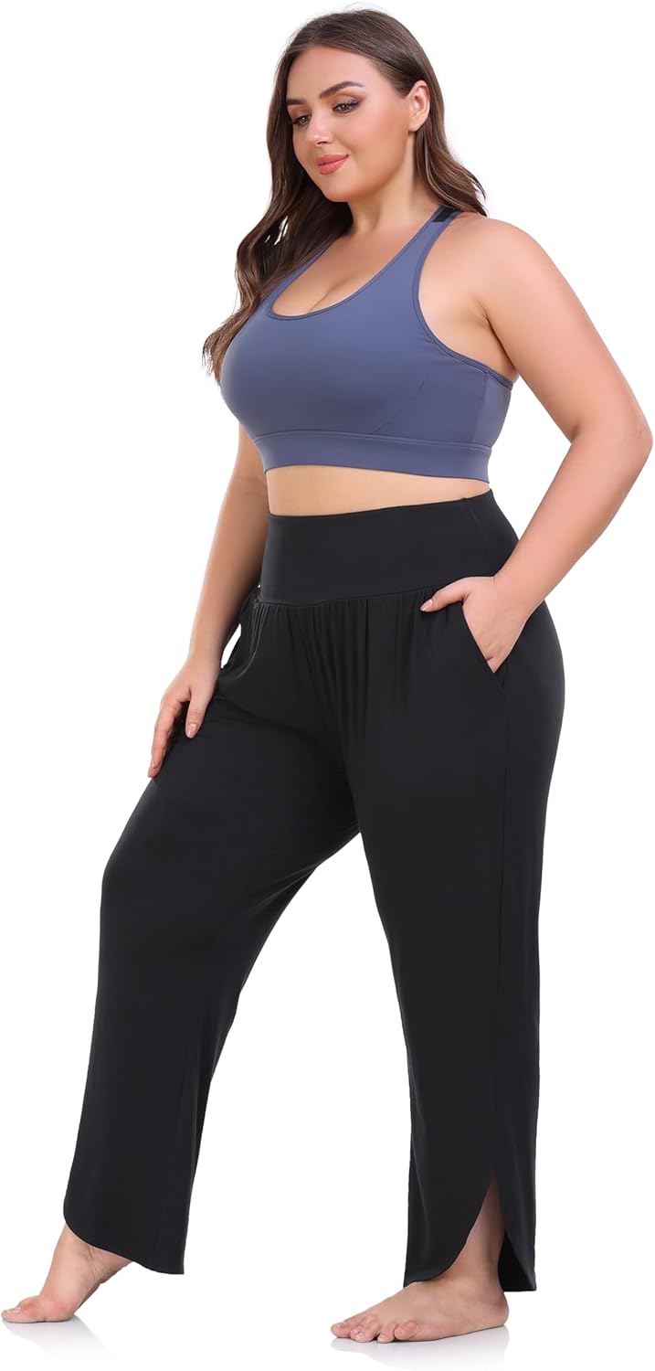 ZERDOCEAN Women's Plus Size Wide Leg Pants High Waist Yoga Pants Casual Loose Lounge Pants with Pockets - Image 5