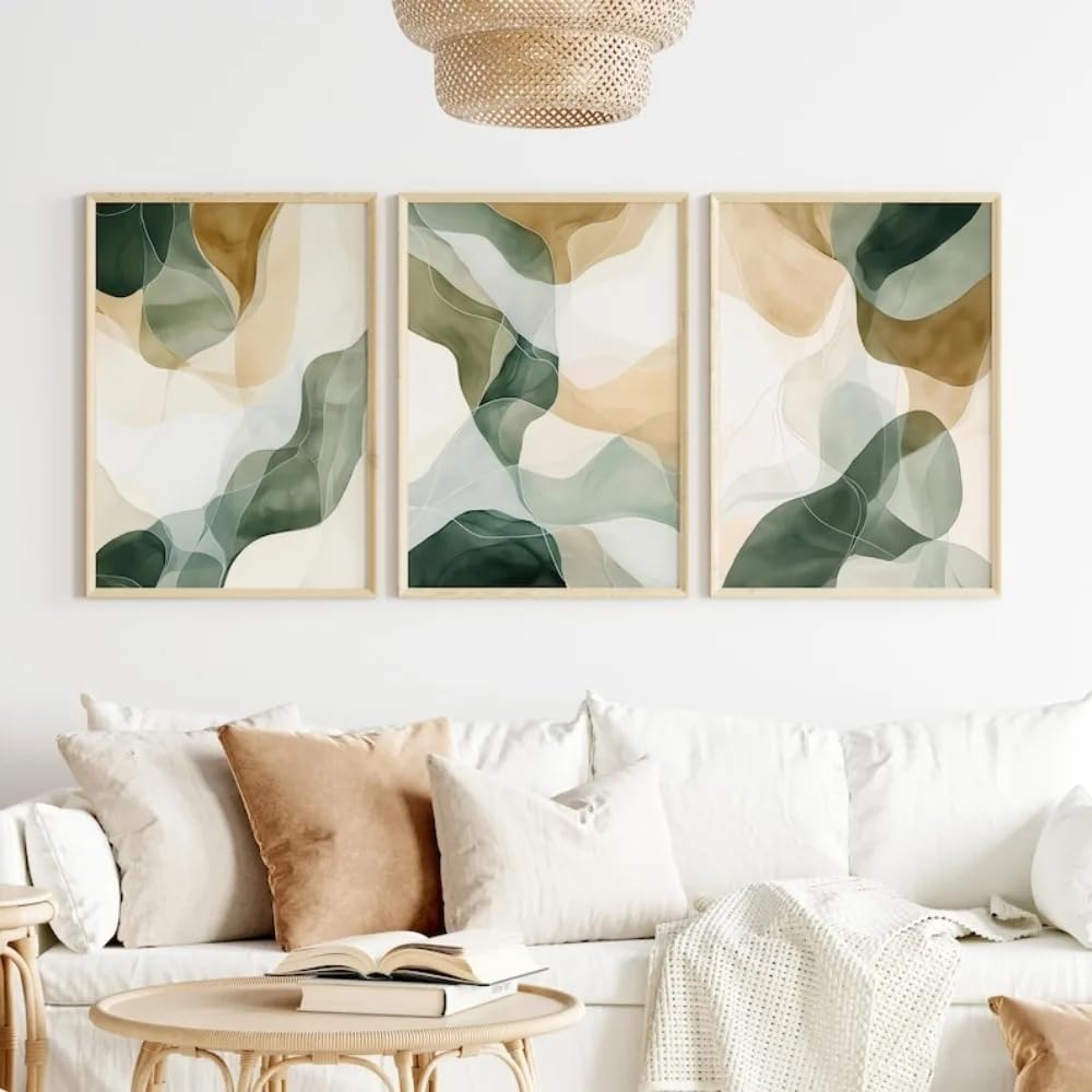 LTjiajuypd Abstract Green Plant Wall Art Canvas Prints Painting Neutral Watercolor Modern Minimalist Home Decor Art(60x85cm-3Pcs)