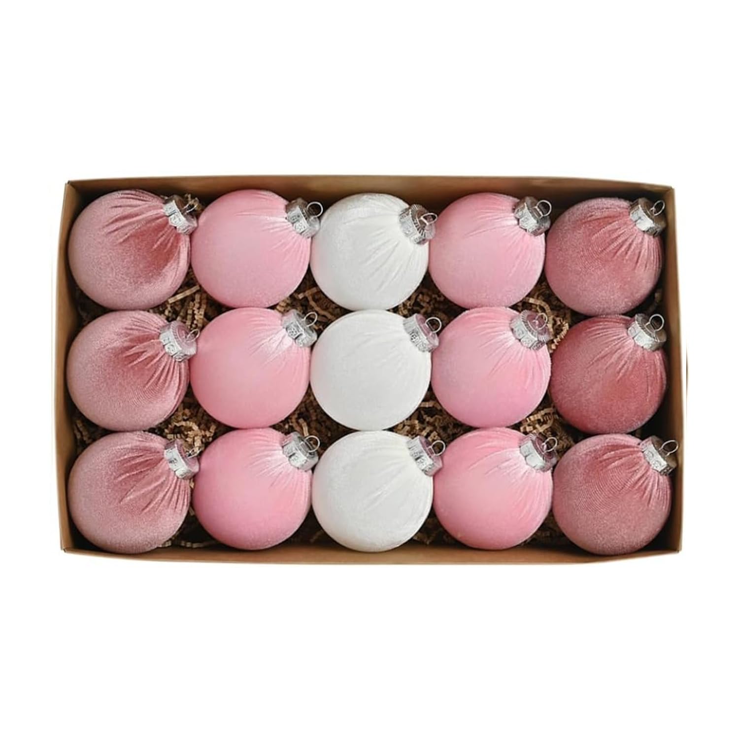 Velvet Balls - Pack of 15Pcs Shatterproof Baubles Decorations Set - Hanging Baubles for Christmas Tree Decorations (Pink)