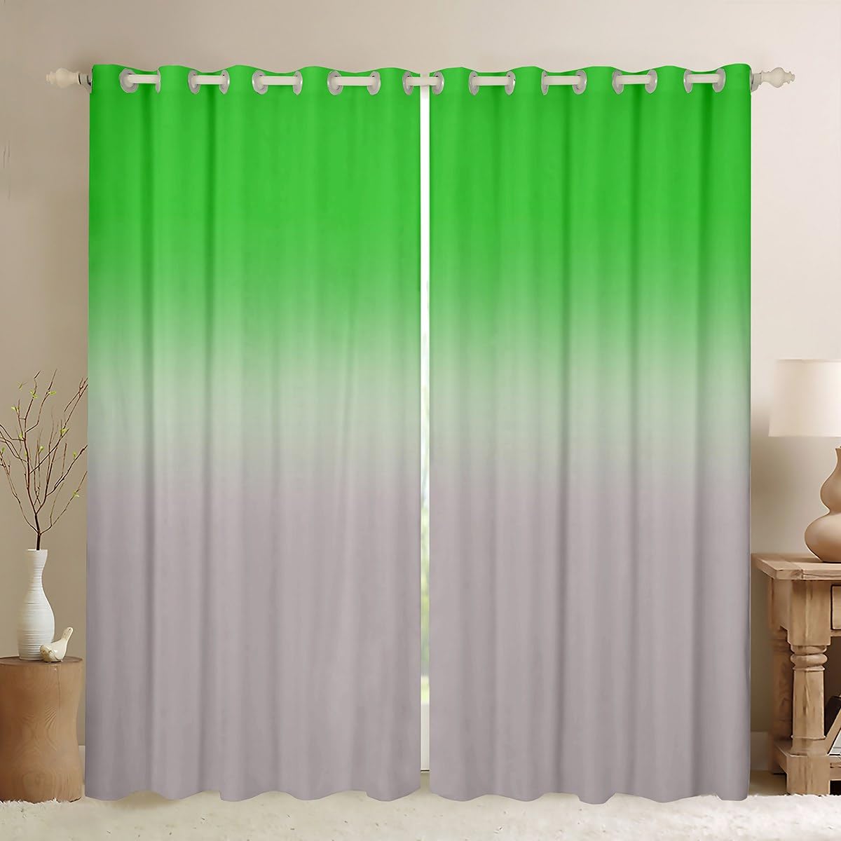 Homemissing Green Darkening Drapes Kids Ombre Grey Curtains for Bedroom Living Room Gradient Style 30%-50% Blackout Curtains for Women Men Lightweight Abstract Window Treatments W52*L63 — image 1