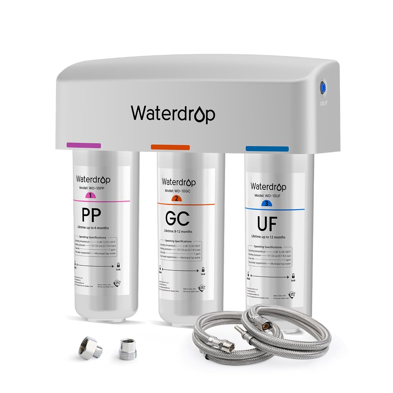 Waterdrop TSPP Under Sink Sediment Water Filter, Replacement TSU-W 3-Stage Ultra-Filtration Under Sink Water Filter System, 1 Pack
