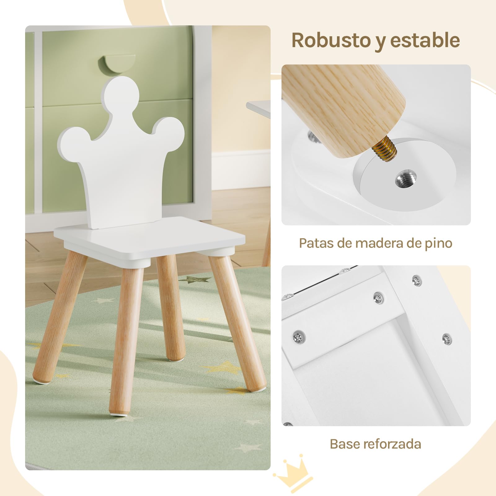WOLTU WOTU Mesa Infantil con 2 Sillas para Niños, Blanco + Roble Claro