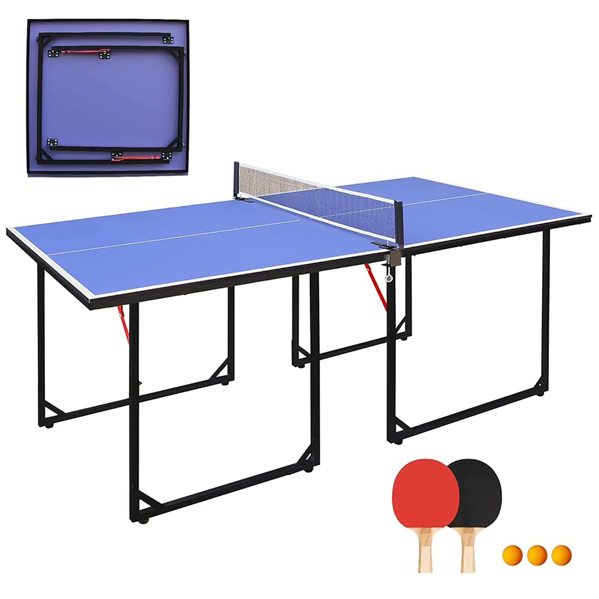 Tavolo da ping pong pieghevole, tavolo da ping pong portatile per interni ed esterni, set multifunzionale da ping pong, include rete, 2 racchette da ping pong e 3 palline