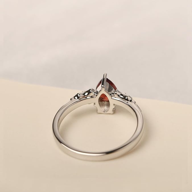 LUO 925 Sterling Silver Gemstone Pear Shaped 7X5 MM Unique Bat Ring Animal Promise Ring Gifts for Women Jewelry