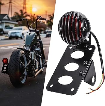 Motorcycle Tail Light Brake Running Light Rear Light 1" Side Mount License Plate Bracket Holder compatible with Bobber Chopper Cruiser Custom Bike