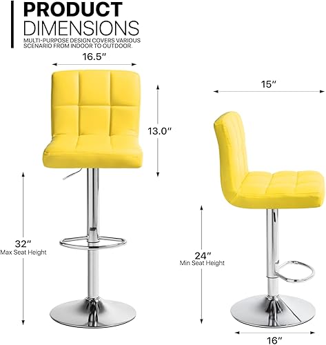 Miniatura 3 de MoNiBloom Juego de 2 taburetes de bar ajustables de piel sintética, giratoria, altura de mostrador, moderno taburete cuadrado con respaldo para