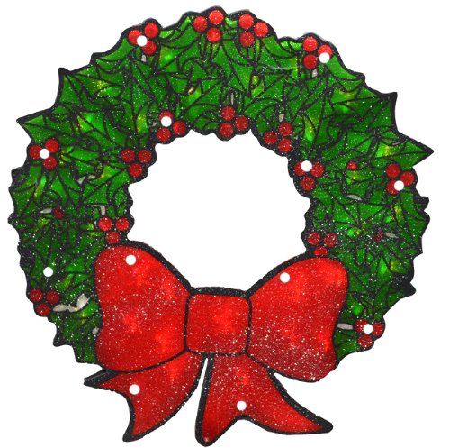 Sienna Lighted Double-Sided Shimmering Christmas Wreath Window Silhouette Decoration, 15"