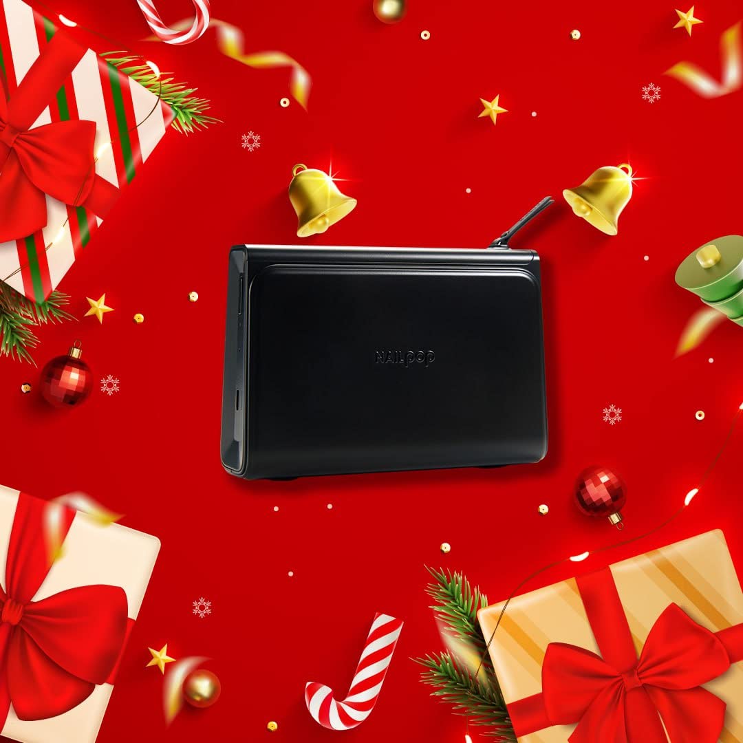 Nail POP Nail Beauty Device Black, Includes 10 Sheets of Nail Cartridge, Black, Digital Mobile Printer, Printable Sticker, Wireless Portable Nail Device via App, Unlimited Design