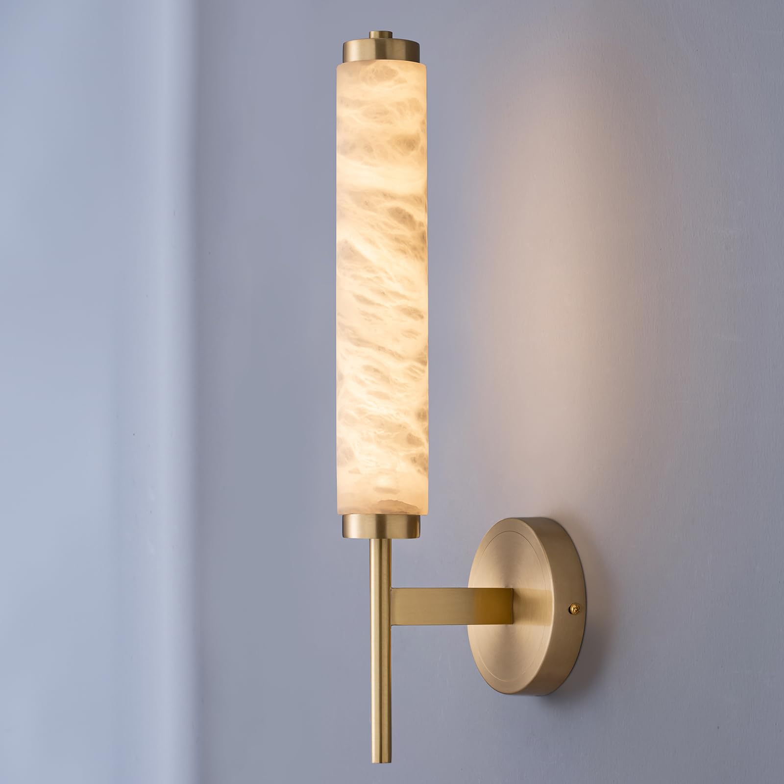 SXSCARKX Alabaster Wall Sconce, Modern 18.5" Marble Lamp, Bathroom Vanity Light Fixtures, Brushed Brass Lamp for Bedroom Mirror Living Room Bedside(B)