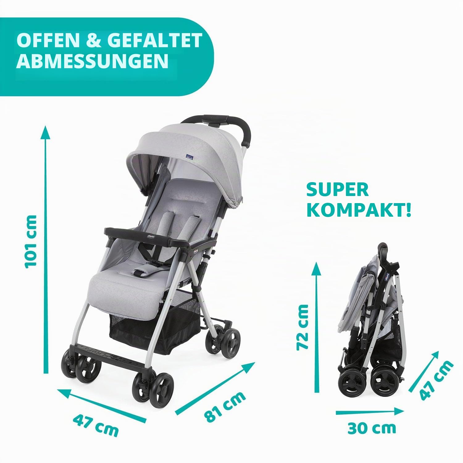 Chicco OHlalà 3 Ultra-Leichtgewicht Kinderwagen von Geburt bis 15 kg, Liege- und Faltbuggy mit großem Einkaufskorb, Kompakt, Regenschutz und Ausziehbares Verdeck
