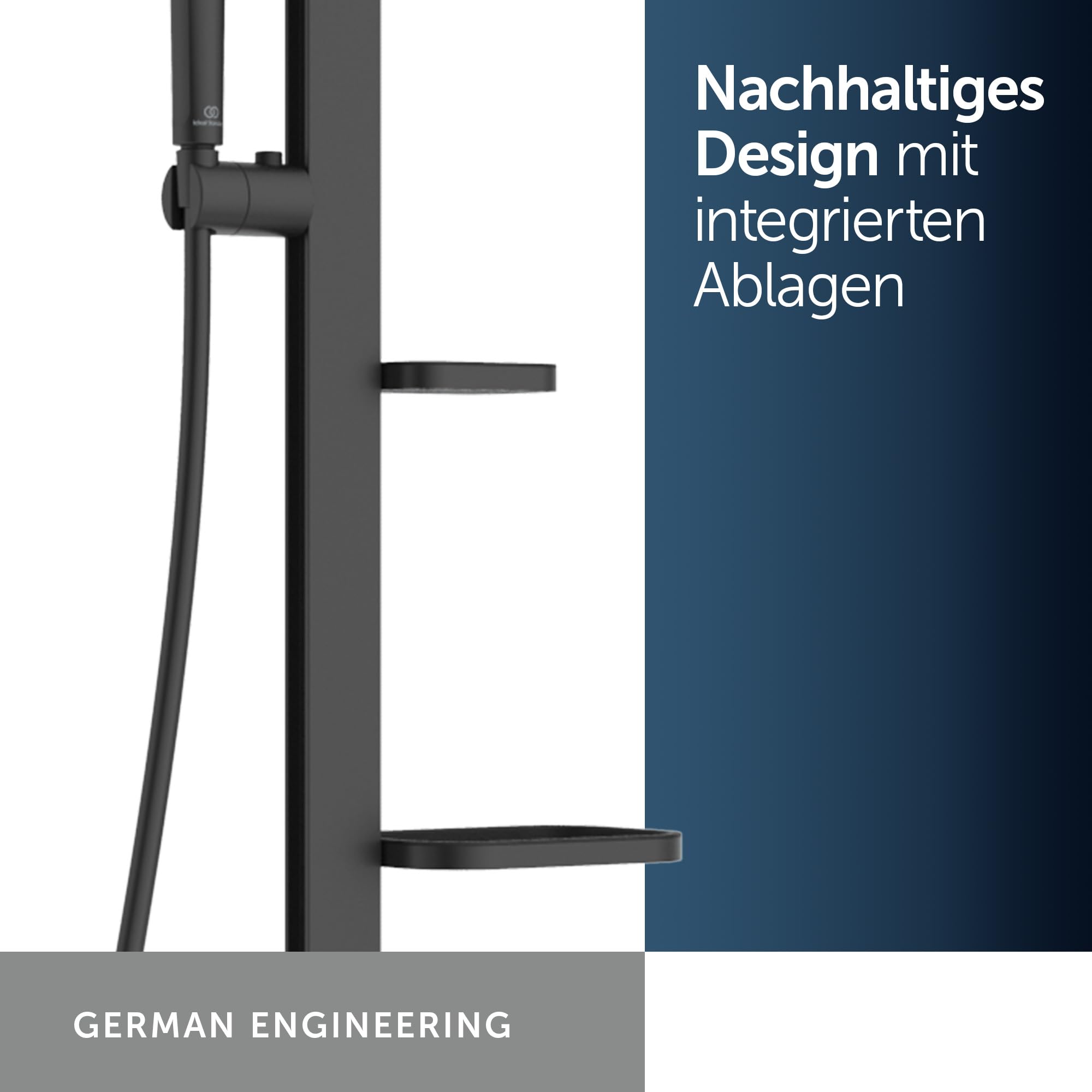 Ideal Standard Ceratwist Alu+ Duschsystem, hergestellt aus 100% recyceltem Aluminium, Wassersparende Brause mit variablen Strahlarten – Schwarz Matt (338x501x1104 mm)