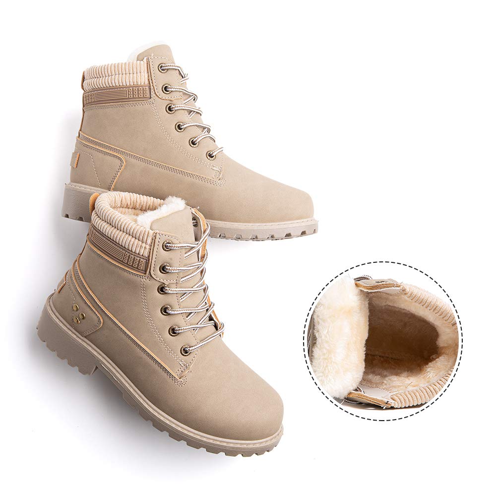 Hitmars Stivali Donna Invernali Stivaletti da Neve Pelliccia Scarpe Snow Boots Caldo Stringati Scarponi Bassi Antiscivolo Trekking Nero Marrone Grigio Rosa 36-43 EU